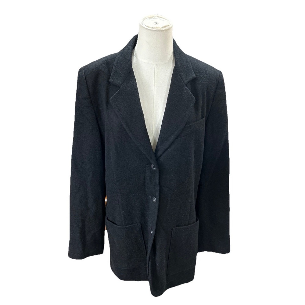 Eddie Bauer Womens Blazer Vintage Medium Wool Blend Black Business Jacket